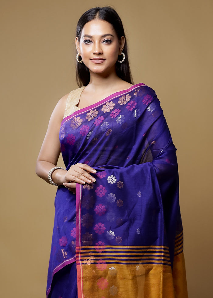 Blue Matka Silk Saree With Blouse Piece