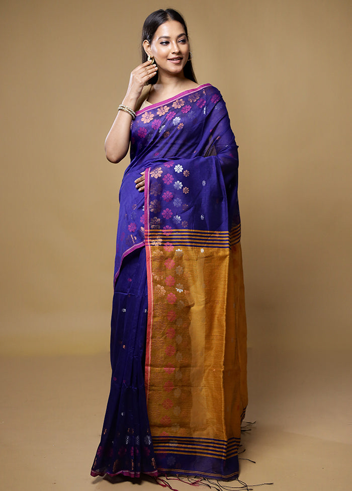 Blue Matka Silk Saree With Blouse Piece