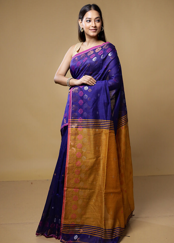 Blue Matka Silk Saree With Blouse Piece