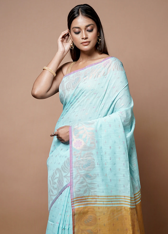 Blue Matka Silk Saree With Blouse Piece