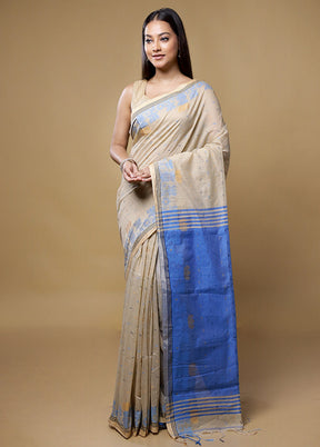 Cream Matka Silk Saree With Blouse Piece