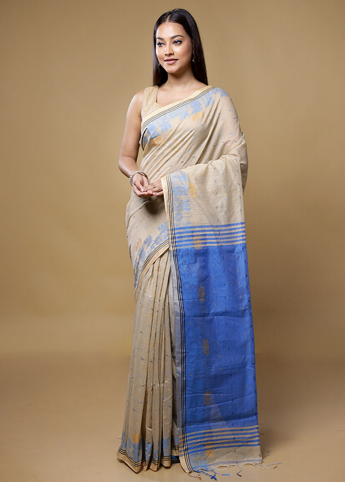 Cream Matka Silk Saree With Blouse Piece