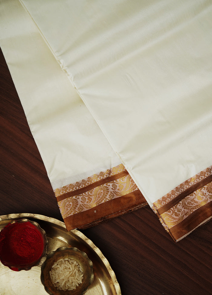 Cream Garad Silk Saree Without Blouse Piece