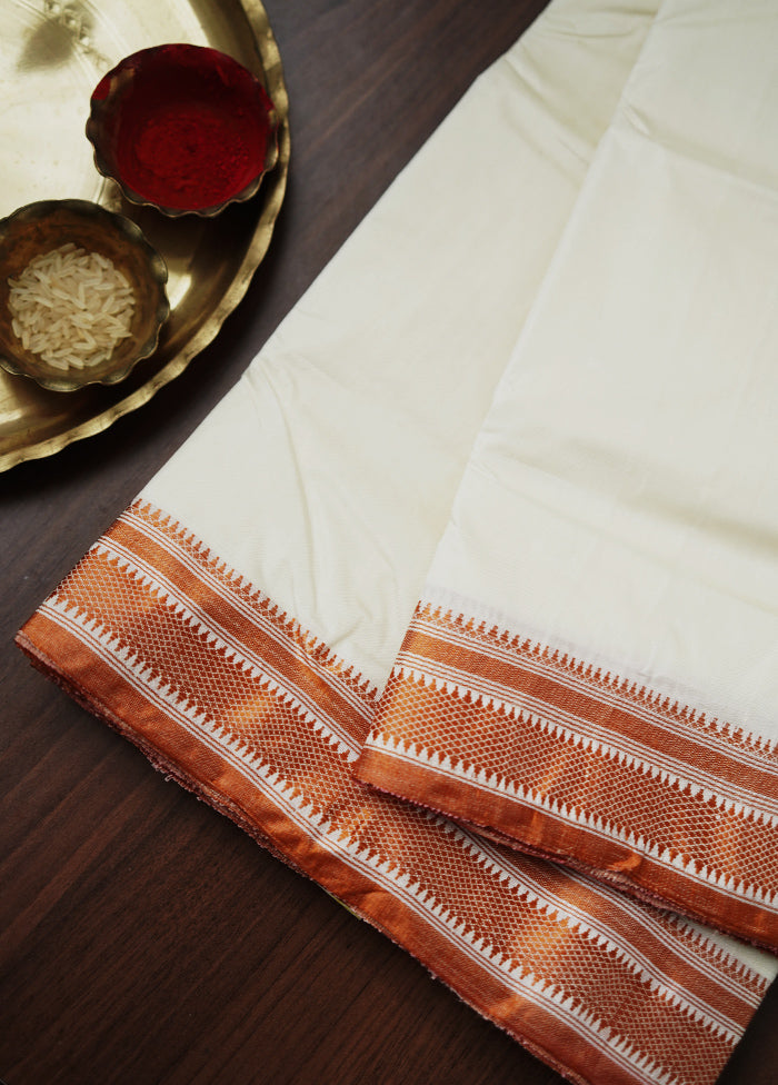 Cream Garad Silk Saree Without Blouse Piece