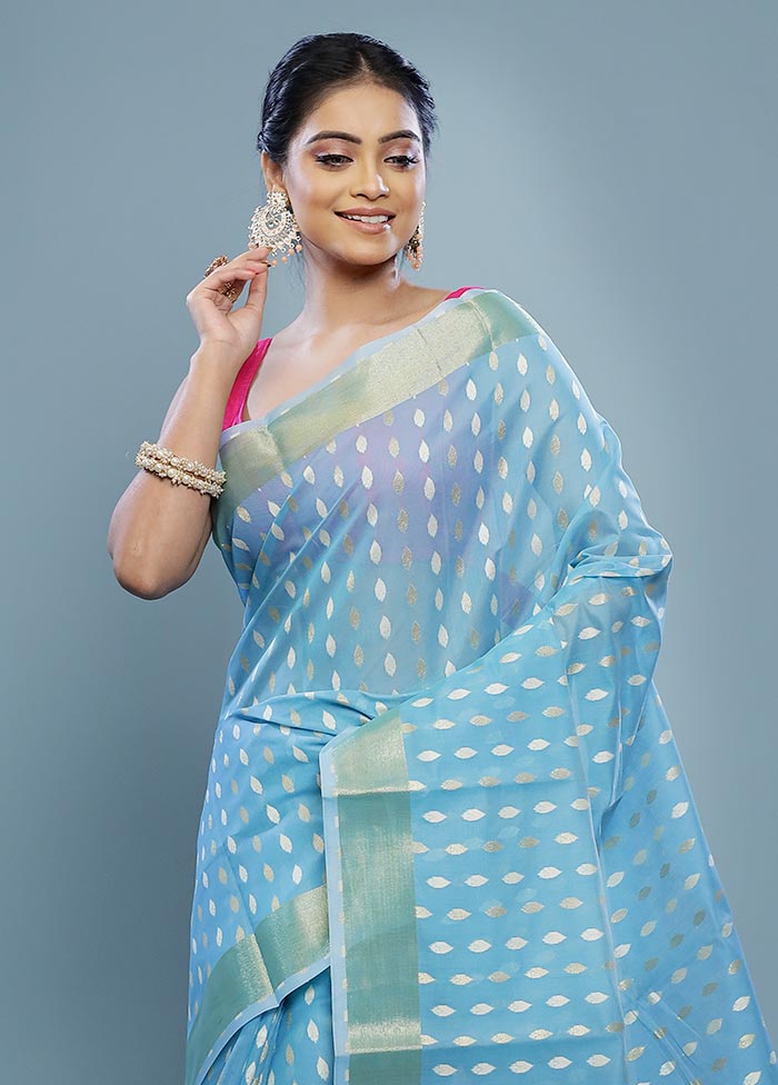 Blue Cotton Saree With Blouse Piece - Indian Silk House Agencies