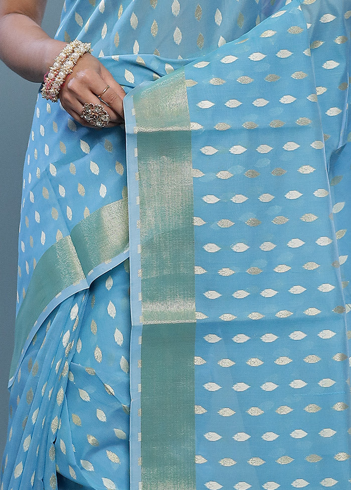 Blue Cotton Saree With Blouse Piece - Indian Silk House Agencies