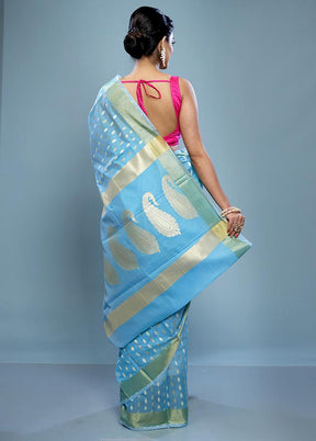 Blue Cotton Saree With Blouse Piece - Indian Silk House Agencies