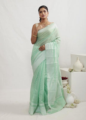 Green Kora Silk Saree With Blouse Piece - Indian Silk House Agencies