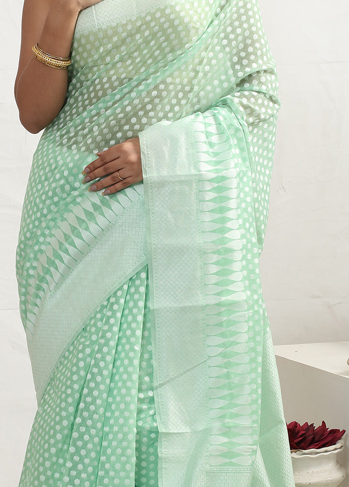 Green Kora Silk Saree With Blouse Piece - Indian Silk House Agencies