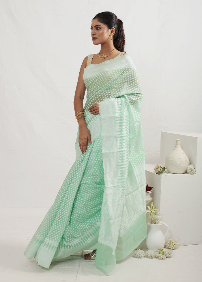 Green Kora Silk Saree With Blouse Piece - Indian Silk House Agencies