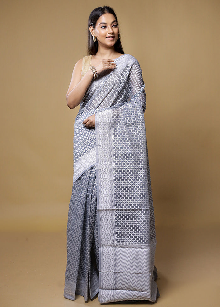 Grey Katan Silk Saree With Blouse Piece