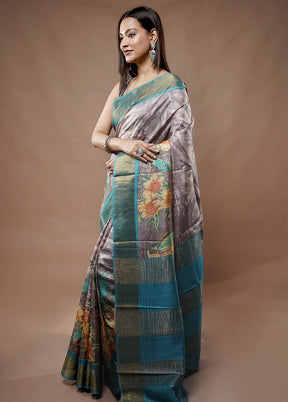 Grey Tussar Silk Saree With Blouse Piece - Indian Silk House Agencies