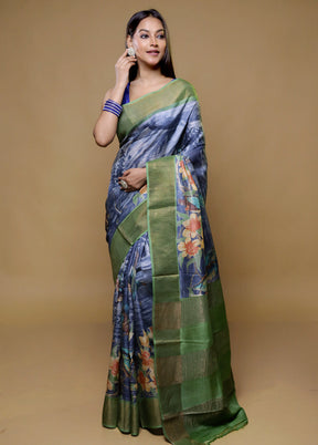 Blue Tussar Silk Saree With Blouse Piece