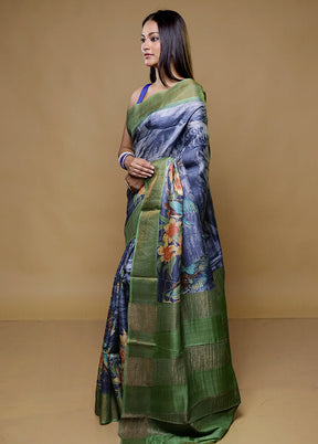 Blue Tussar Silk Saree With Blouse Piece