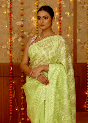 Green Pure Organza Saree With Blouse Piece - Indian Silk House Agencies