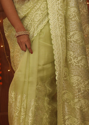 Green Pure Organza Saree With Blouse Piece - Indian Silk House Agencies