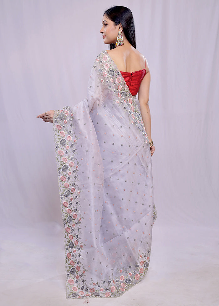 Grey Pure Organza Saree With Blouse Piece - Indian Silk House Agencies