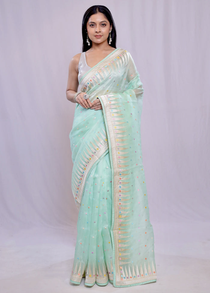 Green Pure Organza Saree With Blouse Piece - Indian Silk House Agencies