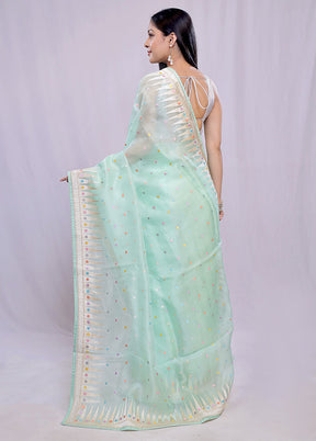 Green Pure Organza Saree With Blouse Piece - Indian Silk House Agencies