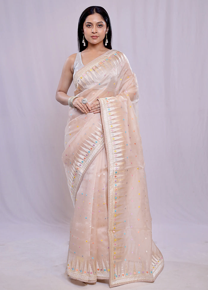 Cream Pure Organza Saree With Blouse Piece - Indian Silk House Agencies