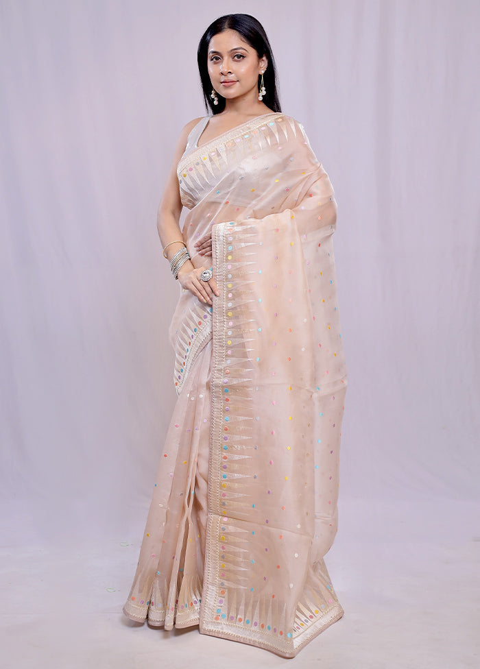 Cream Pure Organza Saree With Blouse Piece - Indian Silk House Agencies