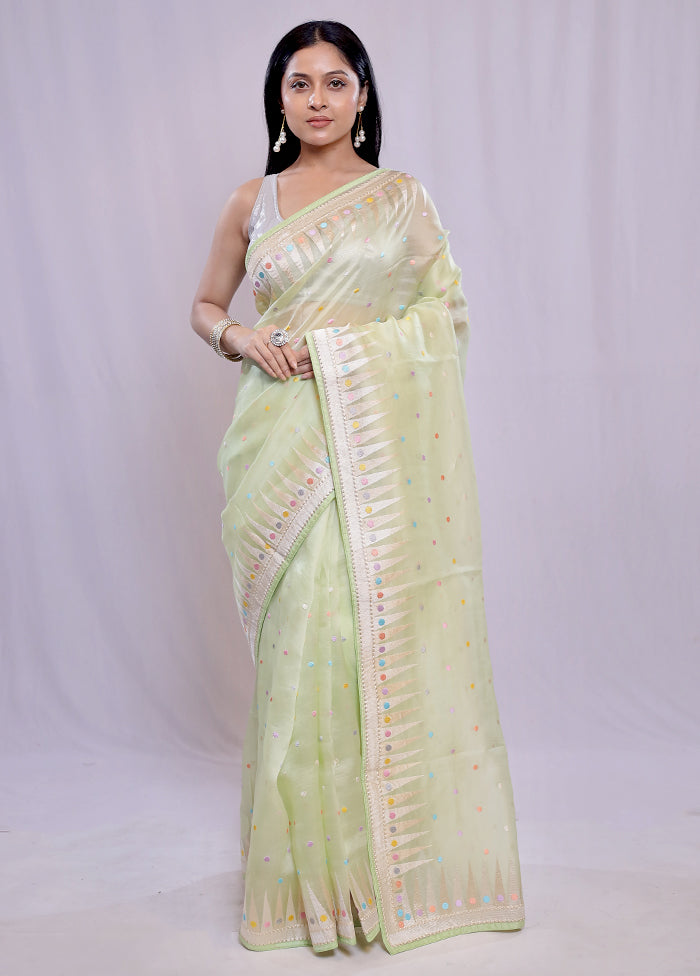 Green Pure Organza Saree With Blouse Piece - Indian Silk House Agencies