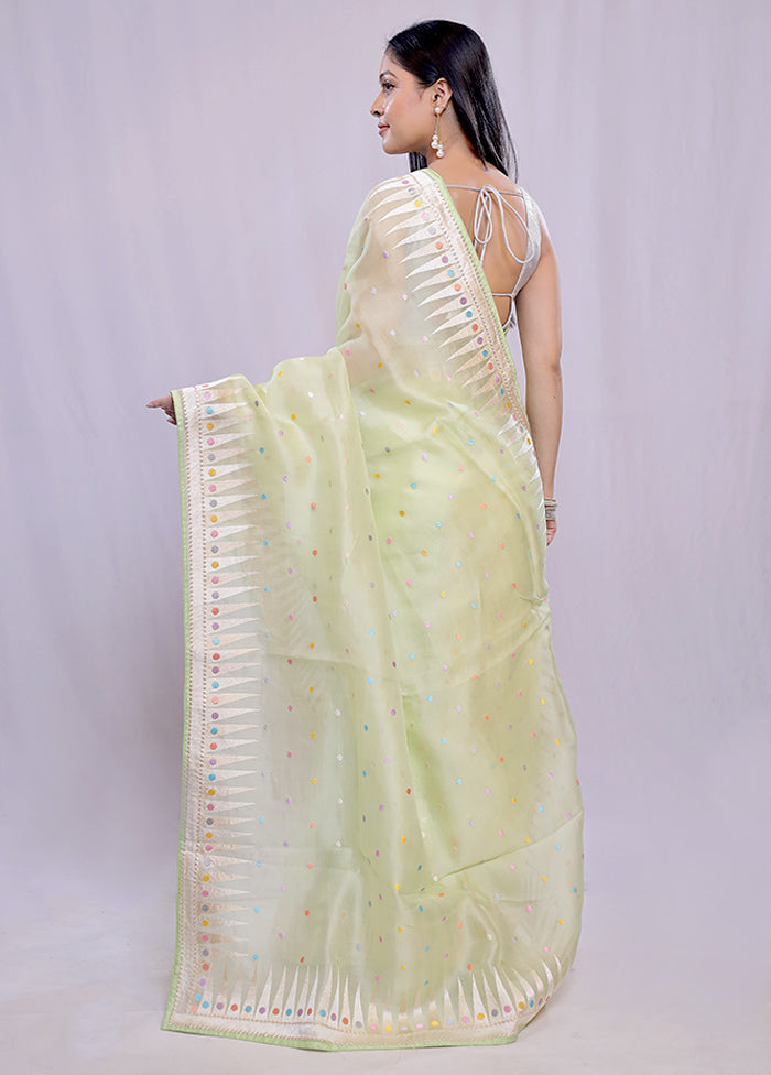 Green Pure Organza Saree With Blouse Piece - Indian Silk House Agencies