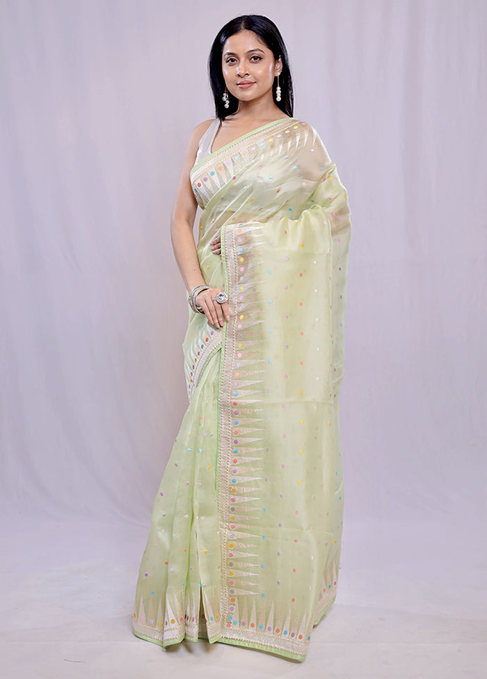 Green Pure Organza Saree With Blouse Piece - Indian Silk House Agencies