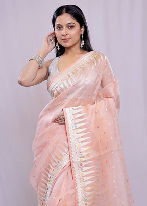 Peach Pure Organza Saree With Blouse Piece - Indian Silk House Agencies