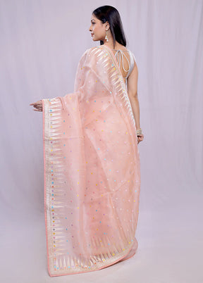 Peach Pure Organza Saree With Blouse Piece - Indian Silk House Agencies