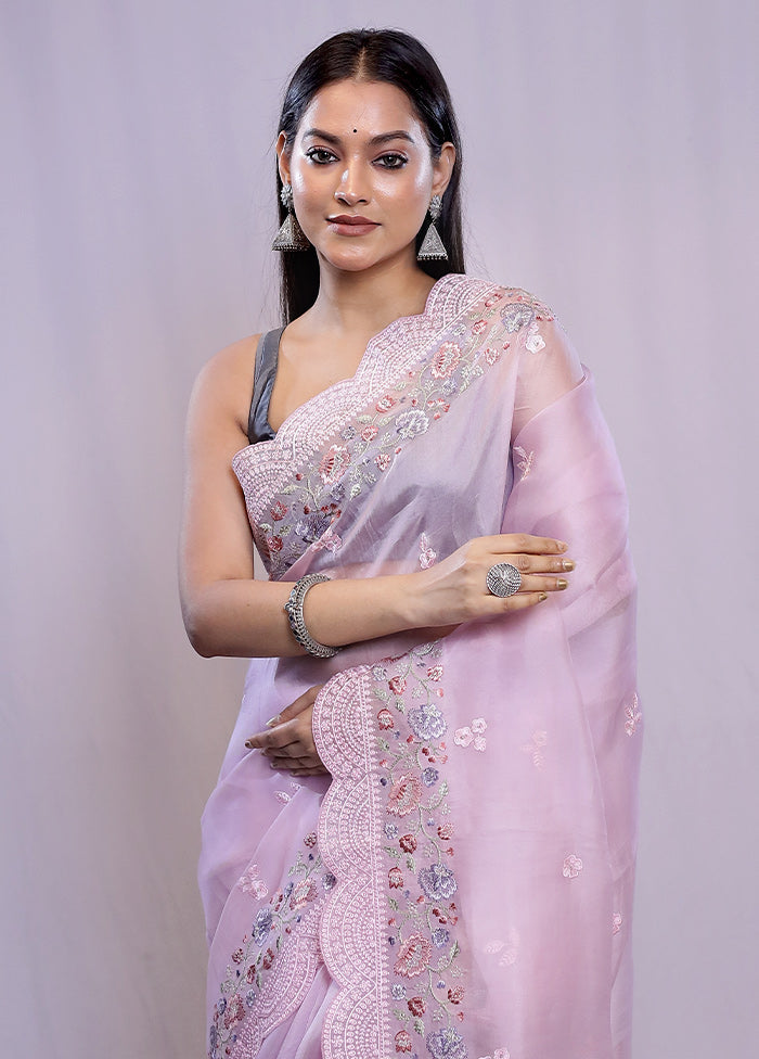 Pink Pure Organza Saree With Blouse Piece - Indian Silk House Agencies