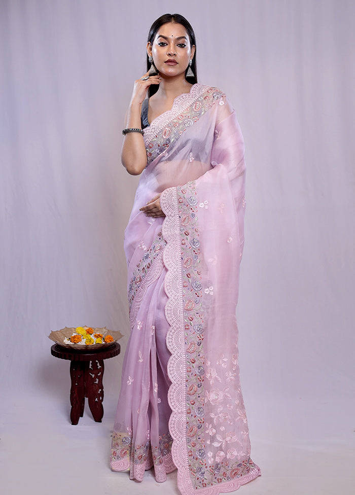 Pink Pure Organza Saree With Blouse Piece - Indian Silk House Agencies