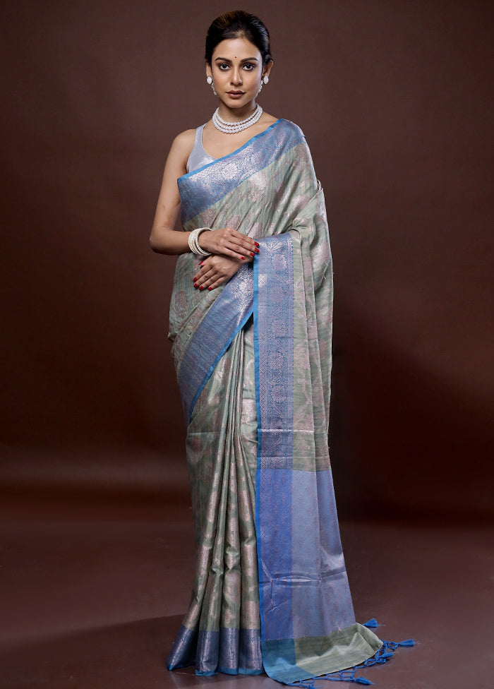 Green Dupion Silk Saree With Blouse Piece - Indian Silk House Agencies