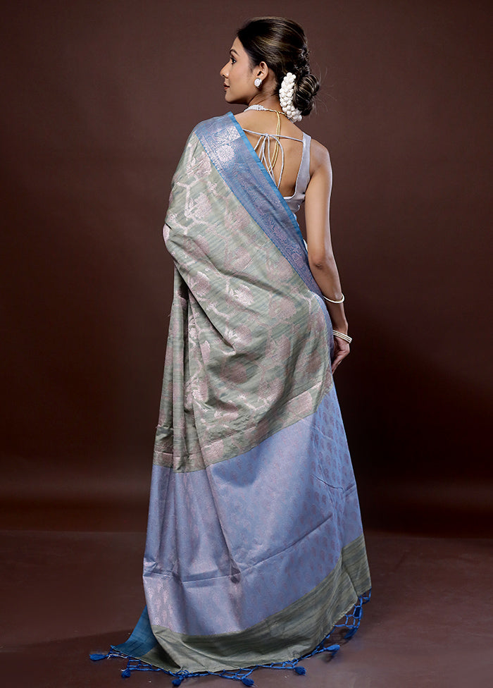 Green Dupion Silk Saree With Blouse Piece - Indian Silk House Agencies