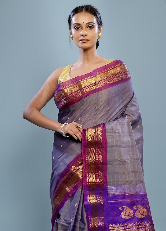 Grey Silk Cotton Gadwal Saree Without Blouse Piece - Indian Silk House Agencies