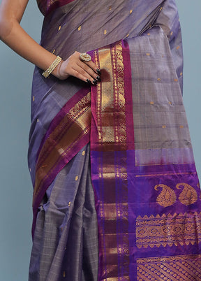 Grey Silk Cotton Gadwal Saree Without Blouse Piece - Indian Silk House Agencies