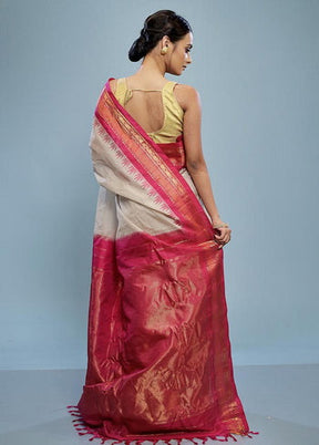 Cream Silk Cotton Gadwal Saree Without Blouse Piece - Indian Silk House Agencies