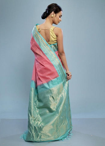 Pink Silk Cotton Gadwal Saree Without Blouse Piece - Indian Silk House Agencies