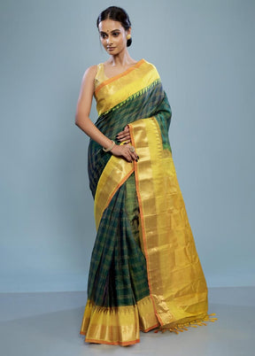 Green Silk Cotton Gadwal Saree Without Blouse Piece - Indian Silk House Agencies