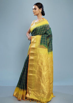 Green Silk Cotton Gadwal Saree Without Blouse Piece - Indian Silk House Agencies