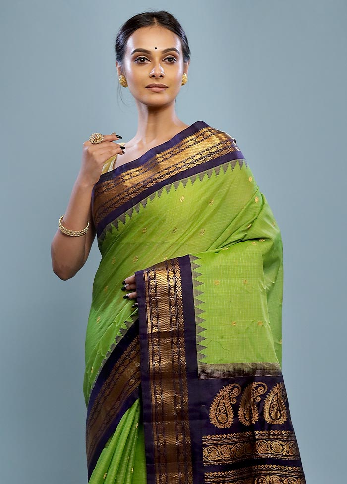 Green Silk Cotton Gadwal Saree Without Blouse Piece - Indian Silk House Agencies