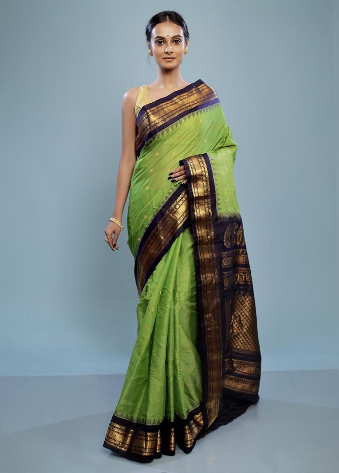 Green Silk Cotton Gadwal Saree Without Blouse Piece - Indian Silk House Agencies