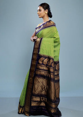 Green Silk Cotton Gadwal Saree Without Blouse Piece - Indian Silk House Agencies