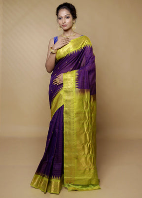 Purple Gadwal Pure Silk Saree Without Blouse Piece