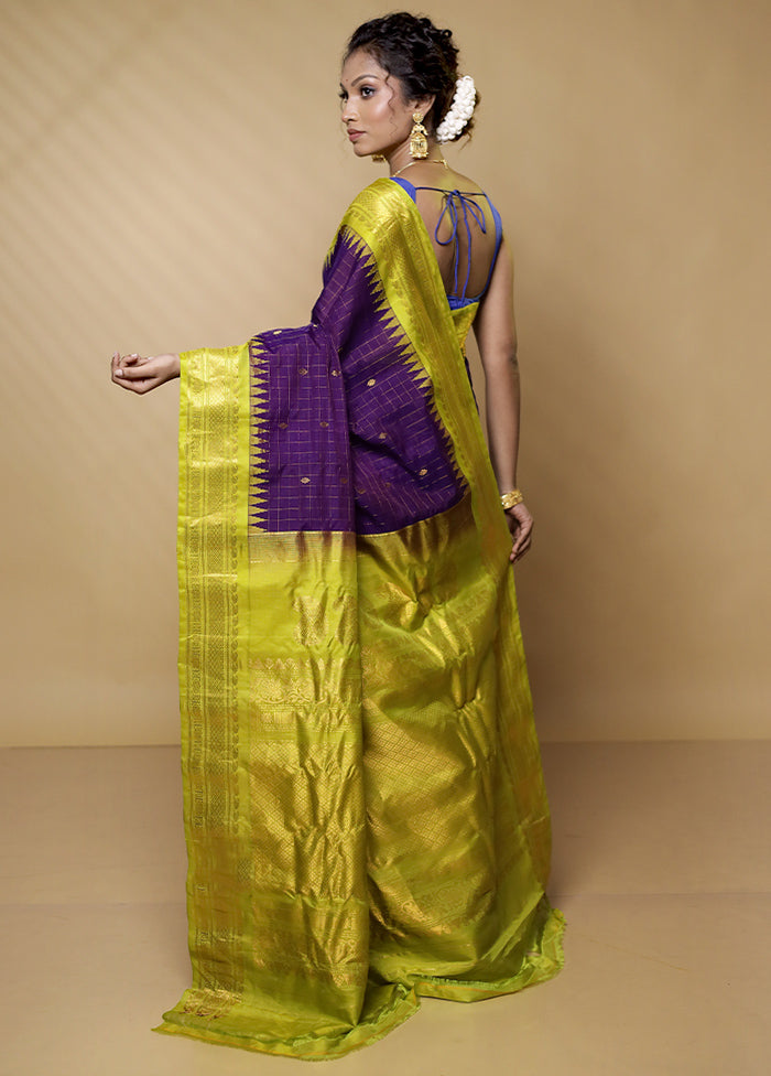 Purple Gadwal Pure Silk Saree Without Blouse Piece