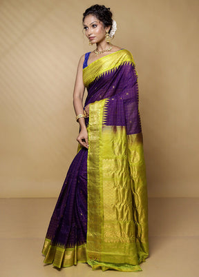 Purple Gadwal Pure Silk Saree Without Blouse Piece