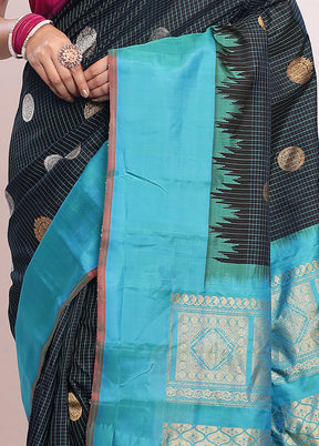 Black Gadwal Pure Silk Saree Without Blouse Piece - Indian Silk House Agencies