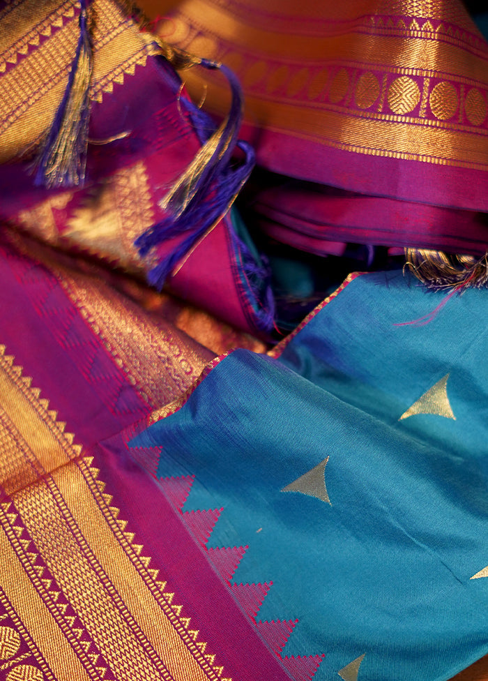 Blue Kanjivaram Silk Saree With Blouse Piece - Indian Silk House Agencies