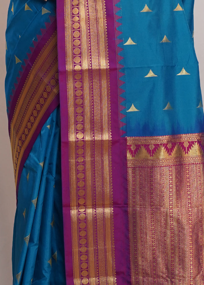 Blue Kanjivaram Silk Saree With Blouse Piece - Indian Silk House Agencies