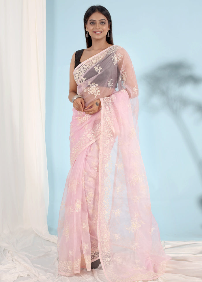 Purple Organza Saree With Blouse Piece - Indian Silk House Agencies